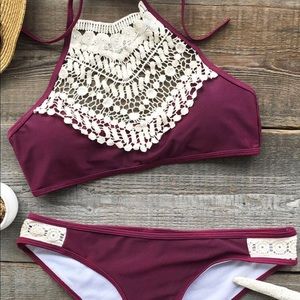 Burgundy halter Cupshe bikini